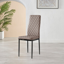 4x Milan Cappuccino Hatched Faux Leather Dining Chairs Black Legs - thumbnail 4