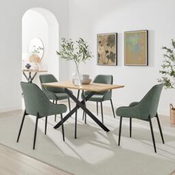 Leonardo Oak Effect Dining Table & 4 Beaumont Green Fabric Chairs - thumbnail 1