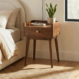 Vinson 1 Drawer Rectangle Walnut Wood Bedside Table - thumbnail 1