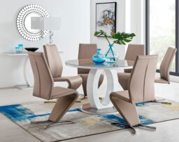 Giovani Grey White High Gloss And Glass Large Round Dining Table And 6 Willow Chairs Set - thumbnail 1