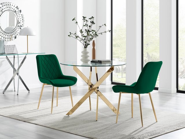 Novara 100cm Round Gold Leg Dining Table & 2 Pesaro Gold Leg Chairs - image 1