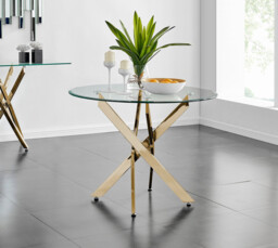 Novara 100cm Round Gold Leg Dining Table & 2 Pesaro Gold Leg Chairs - thumbnail 2