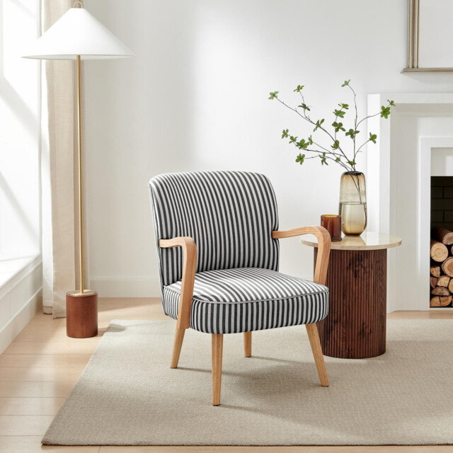 Sylvie Accent Chair Black and Cream Stripe Oak Effect Legs - image 1