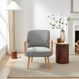 Sylvie Accent Chair Black and Cream Stripe Oak Effect Legs - thumbnail 2