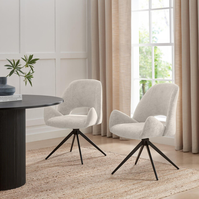 2x Layla Cream Fabric Swivel Dining Chairs - image 1