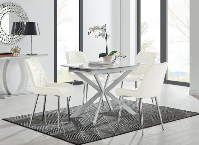 Lira 100 Extending Dining Table and 4 Pesaro Silver Leg Chairs - image 1