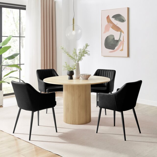 Penrose Oak Round Dining Table & 4 Calla Faux Leather Chairs - image 1