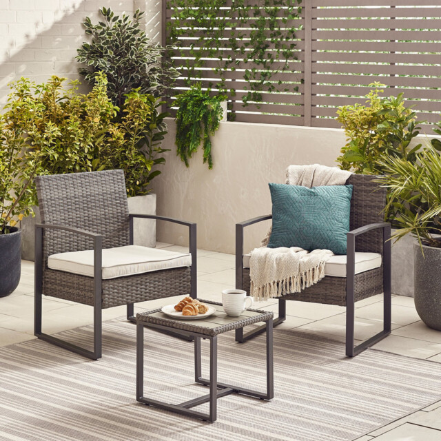 Algarve Grey Rattan 2 Seat Garden Bistro Set - image 1