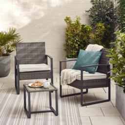 Furniturebox Algarve 2 Seat Garden Bistro Set, Rattan in Grey - Size: 60x80x62 cm - thumbnail 2