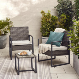 Algarve Grey Rattan 2 Seat Garden Bistro Set - thumbnail 2