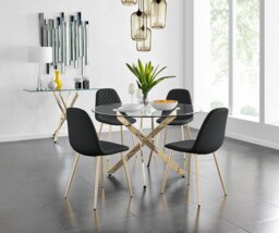 Novara Gold Metal 120cm Large Round Dining Table And 4 Corona Gold Chairs Set - thumbnail 1