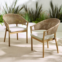 2x Asa Wood, Wicker & Cream Garden Dining Chairs