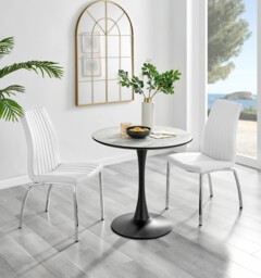 Elina White Marble Effect Round Dining Table & 2 Isco Chairs - thumbnail 4