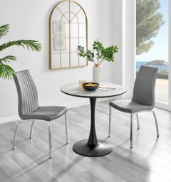 Elina White Marble Effect Round Dining Table & 2 Isco Chairs - thumbnail 1