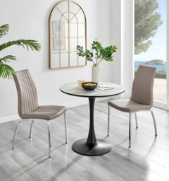 Elina White Marble Effect Round Dining Table & 2 Isco Chairs - thumbnail 2