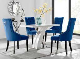 Atlanta 4 White Dining Table and 4 Belgravia Black Leg Chairs