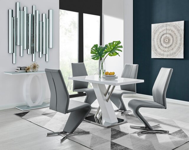 Sorrento 4 White High Gloss And Chrome Dining Table And 4 Luxury Willow Chairs Set - image 1