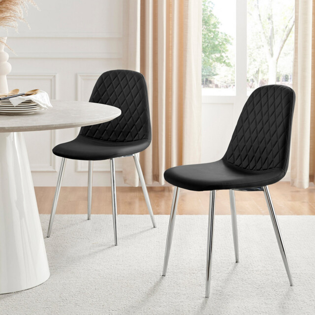 2x Corona Black Faux Leather Dining Chairs Silver Legs - image 1