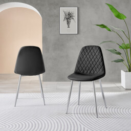 2x Corona Black Faux Leather Dining Chairs Silver Legs - thumbnail 3