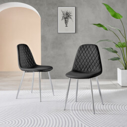 2x Corona Black Faux Leather Dining Chairs Silver Legs - thumbnail 2