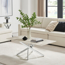 Leonardo Rectangular White Marble Glass and Silver Coffee Table - thumbnail 2