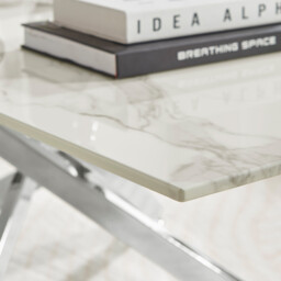 Leonardo Rectangular White Marble Glass and Silver Coffee Table - thumbnail 3