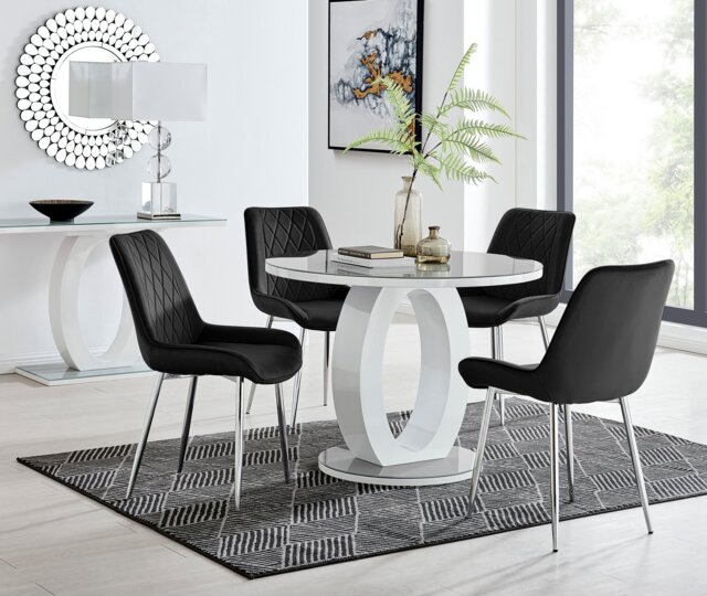 Giovani Round Grey 100cm Table and 4 Pesaro Silver Leg Chairs - image 1