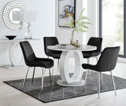 Giovani Round Grey 100cm Table and 4 Pesaro Silver Leg Chairs