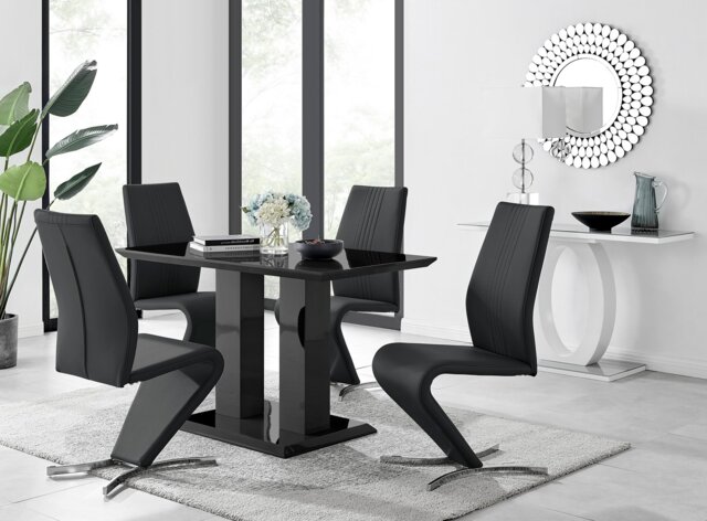 Imperia 4 Modern Black High Gloss Dining Table And 4 Luxury Willow Chairs Set - image 1