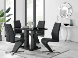 Imperia 4 Modern Black High Gloss Dining Table And 4 Luxury Willow Chairs Set
