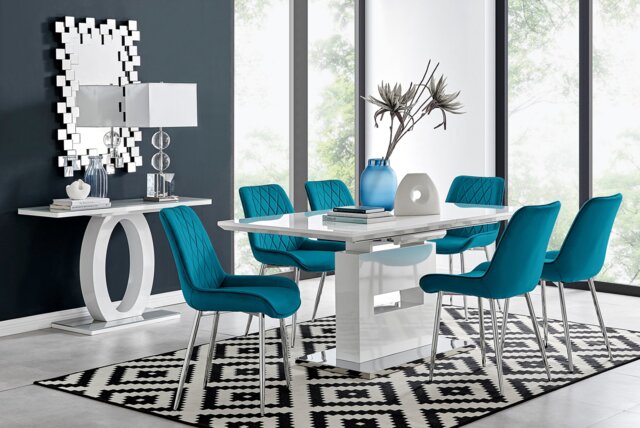 Arezzo Large Extending Dining Table and 6 Pesaro Silver Leg Chairs - image 1