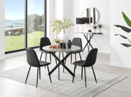 Novara Grey Concrete Effect Black Leg Round Dining Table & 4 Corona Black Leg Chairs - thumbnail 1
