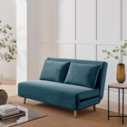 Bobby Blue Velvet Double Folding Sofa Bed