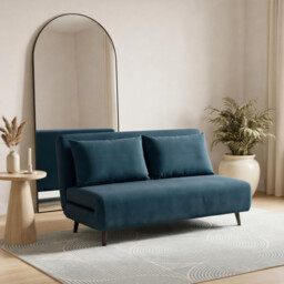 Bobby Blue Velvet Double Folding Sofa Bed