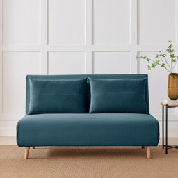 Bobby Blue Velvet Double Folding Sofa Bed - thumbnail 2