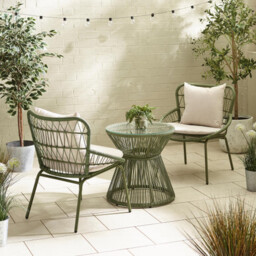 Zuma Green Metal & Rattan 2 Seat Garden Bistro Set - thumbnail 1
