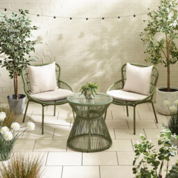 Zuma Green Metal & Rattan 2 Seat Garden Bistro Set - thumbnail 2