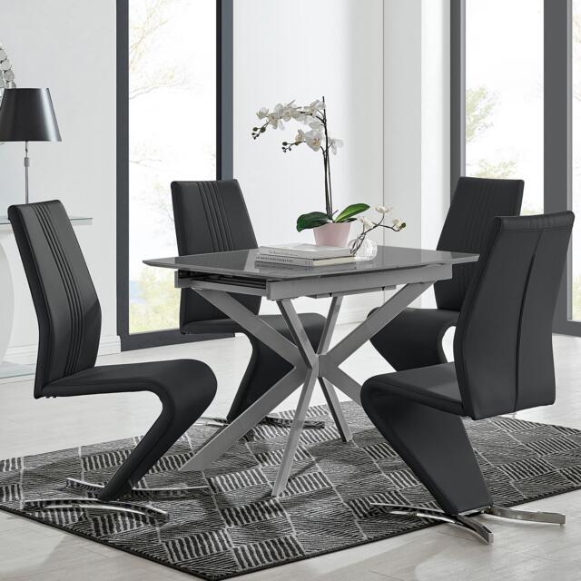 Lira 100cm Grey Metal Extending Dining Table & 4 Willow Chairs - image 1