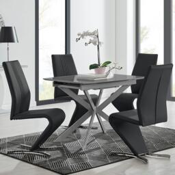 Lira 100cm Grey Metal Extending Dining Table & 4 Willow Chairs - thumbnail 1