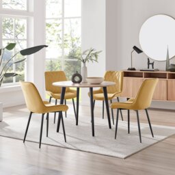 Koko Oak Effect Round Dining Table & 4 Pesaro Black Leg Chairs - thumbnail 1