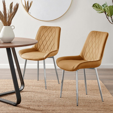 2x Pesaro Mustard Velvet Dining Chairs Silver Legs - image 1
