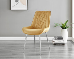 2x Pesaro Mustard Velvet Dining Chairs Silver Legs - thumbnail 2