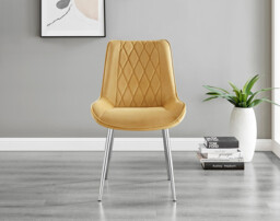 2x Pesaro Mustard Velvet Dining Chairs Silver Legs - thumbnail 3