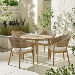 Tari & Asa Wood 4 Seat Round Table Garden Dining Set - thumbnail 1