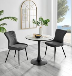 Elina White Marble Effect Round Dining Table & 2 Nora Black Leg Chairs - thumbnail 1