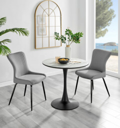 Elina White Marble Effect Round Dining Table & 2 Nora Black Leg Chairs - thumbnail 3