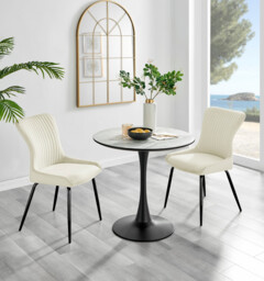 Elina White Marble Effect Round Dining Table & 2 Nora Black Leg Chairs - thumbnail 2