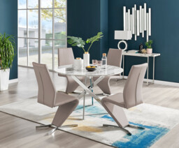 Novara White Marble 120cm Round Dining Table & 4 Willow Chairs - thumbnail 2