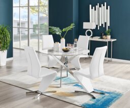 Novara White Marble 120cm Round Dining Table & 4 Willow Chairs - thumbnail 1