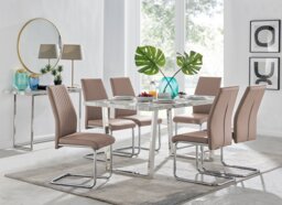 Kylo White Marble Effect Dining Table & 6 Lorenzo Chairs